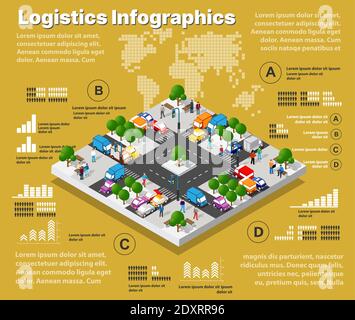 Infografiche di illustrazione logistica del trasporto urbano di strada Illustrazione Vettoriale