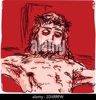 Volto di Gesù Cristo crocifisso sulla croce, illustrazione vettoriale Illustrazione Vettoriale