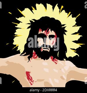 Volto di Gesù Cristo crocifisso sulla croce, illustrazione vettoriale Illustrazione Vettoriale