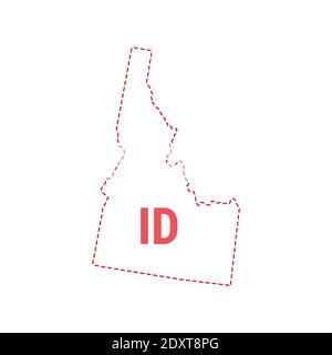 Idaho Stati Uniti mappa contorno confine punteggiato. Illustrazione vettoriale. Abbreviazione di stato di due lettere. Illustrazione Vettoriale