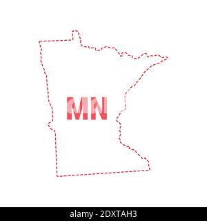 Minnesota Stati Uniti mappa contorno confine punteggiato. Illustrazione vettoriale. Abbreviazione di stato di due lettere. Illustrazione Vettoriale