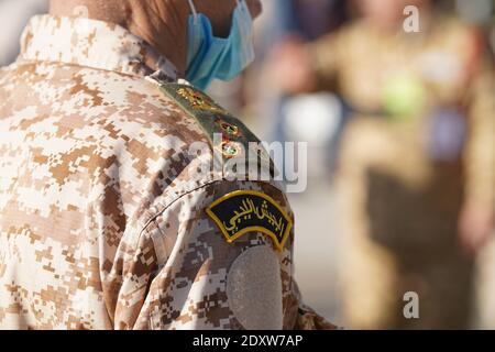 Tripoli, Libia, 24 dicembre 2020, emblema dell'esercito libico. Credit: Hussein Eddeb/Alamy Live News Foto Stock