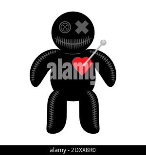 Woodoo Doll con cuore rosso isolato su sfondo bianco Illustrazione Vettoriale