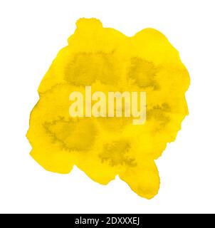 Macchie di colore giallo acqua brillante. Verniciato a mano con un pennello. Foto Stock