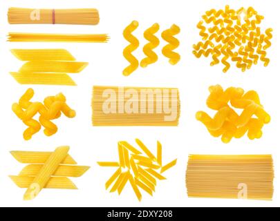 raccolta di pasta italiana secca isolata su fondo bianco Foto Stock