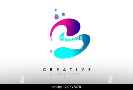 B Logo Letter Design. Rainbow Bubble Gum Letter colori con punti e forme creative fluide e colorate Illustrazione Vettoriale