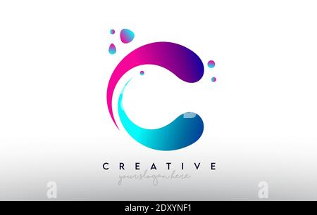 C Logo Letter Design. Rainbow Bubble Gum Letter colori con punti e forme creative fluide e colorate Illustrazione Vettoriale