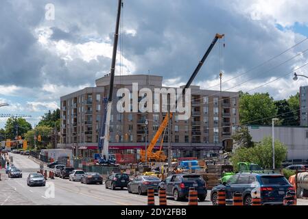 Costruzione dell'Eglinton Crosstown, un punto di vista da Bayview Avenue, Toronto, Canada Foto Stock