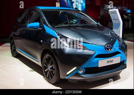 La nuova Toyota Aygo durante la giornata stampa del Paris Motor Show, conosciuto come Mondial de l'Automobile a Parigi, Francia, il 2 ottobre 2014. Foto di Nicolas Genin/ABACAPRESS.COM Foto Stock