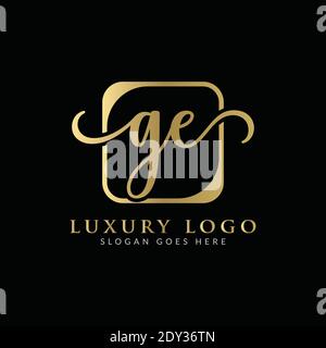 Modello vettoriale di tipografia moderna creativa con logo GE Letter iniziale. Design del logo Creative Luxury Letter GE Illustrazione Vettoriale