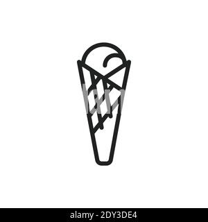 Icona della linea di gelato biologica. Pittogramma di contorno per la pagina web. Illustrazione Vettoriale