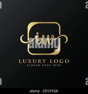 Modello vettoriale di progettazione del logo iniziale della lettera IW. Design astratto con logo Letter IW di lusso Illustrazione Vettoriale