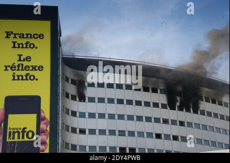 Il 31 ottobre 2014, l'edificio Maison de la radio ospita le stazioni radio France durante un incendio a Parigi, in Francia. Foto di Thierry Orban/ABACAPRESS.COM Foto Stock