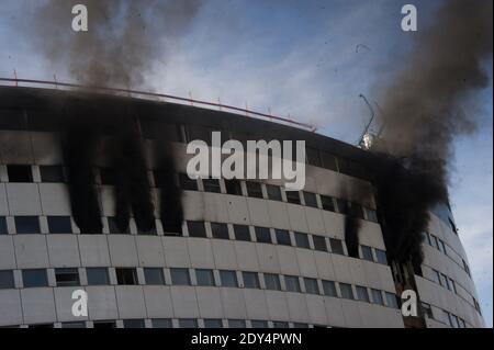 Il 31 ottobre 2014, l'edificio Maison de la radio ospita le stazioni radio France durante un incendio a Parigi, in Francia. Foto di Thierry Orban/ABACAPRESS.COM Foto Stock