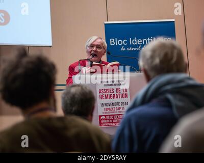 Guillaume Faye partecipa al "Assises De la Remigration" ospitato dal gruppo di estrema destra Bloc Identitaire a Parigi, Francia, 5 novembre 2014. Foto di Renaud Khanh/ABACAPRESS.COM Foto Stock