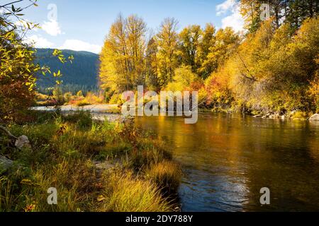 WW18851-00...WASHINGTON - Nason Creek in confluenza con Whitepine Creek vista dall'autostrada US 2. Foto Stock