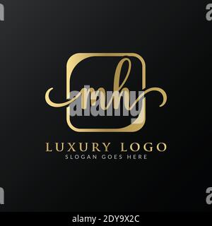 Modello vettoriale iniziale di progettazione del logo con lettera MH. Design con logo Letter MH di lusso Illustrazione Vettoriale