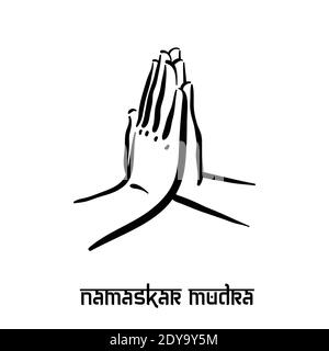 Mudra di Namaskar. Spiritualità della mano yoga indù delle dita gesto. Tecnica di meditazione per la salute mentale. Illustrazione Vettoriale