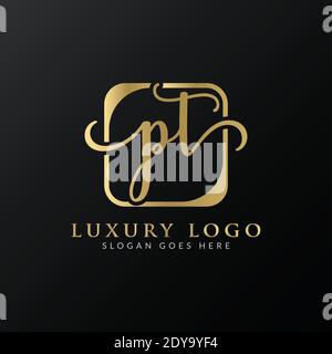 Modello vettoriale di tipografia moderna del disegno iniziale del logo della lettera del PT. Creative Luxury PT Logo Vector. Illustrazione Vettoriale
