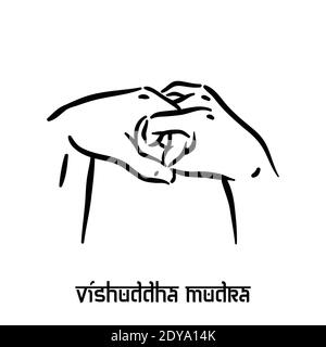 Mudra di Vishuddha. Spiritualità della mano yoga indù delle dita gesto. Tecnica di meditazione per la salute mentale. Illustrazione Vettoriale