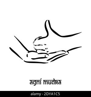 Agni mudra. Spiritualità della mano yoga indù delle dita gesto. Tecnica di meditazione per la salute mentale. Illustrazione Vettoriale