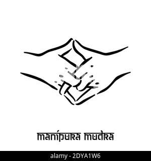 Mudra di manipura. Spiritualità della mano yoga indù delle dita gesto. Tecnica di meditazione per la salute mentale. Illustrazione Vettoriale