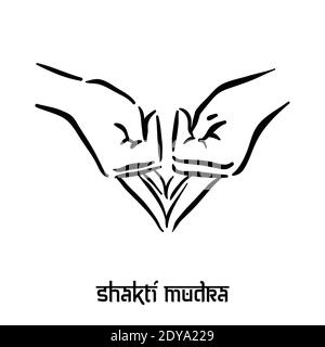 Mudra di Shakti. Spiritualità della mano yoga indù delle dita gesto. Tecnica di meditazione per la salute mentale. Illustrazione Vettoriale