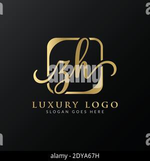 Modello vettoriale per la progettazione del logo ZH. Illustrazione iniziale di ZH Vector Letter Luxury Illustrazione Vettoriale