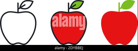 Icona Apple. Icona di colore lineare, contorno, forma, contorno. Linea sottile. Design moderno e minimalista. Gruppo vettoriale. Illustrazioni di frutta Illustrazione Vettoriale