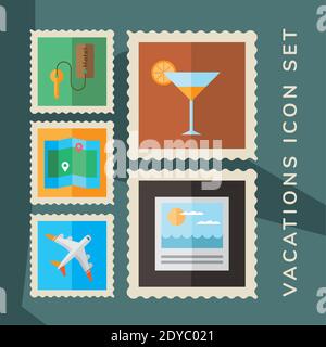 pacchetto di cinque vacanze set timbri icone disegno vettoriale illustrazione Illustrazione Vettoriale