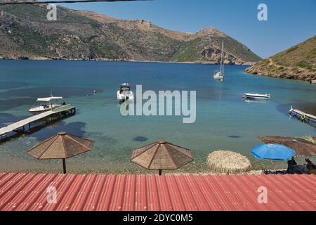 Grecia, Griechenland ,Peleponnes, peloponneso, Halbinsel, mani, architettura, Architektur, edifici, Porto Kagio, Bucht, Bay, Mittelmeer, , Foto Stock