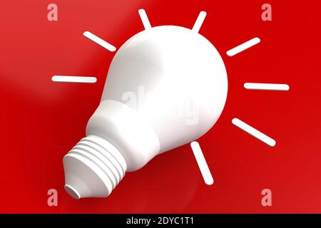 Immagine di una lampadina con sfondo rosso isolato, rendering 3D. Idea concetto, creatività Foto Stock