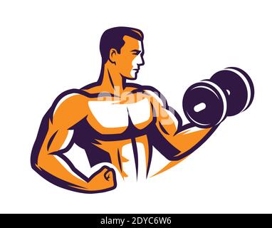 Logo della palestra. Illustrazione del vettore del dumbbell di sollevamento dell'allestitore Illustrazione Vettoriale