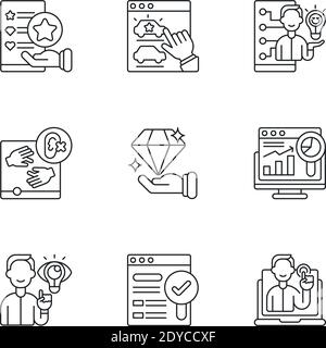 Set di icone lineari per la progettazione di siti Web dinamici Illustrazione Vettoriale