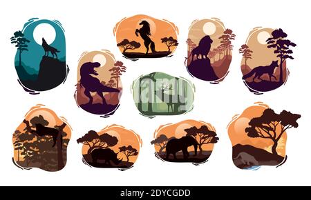 wild ten animali fauna silhouette scene disegno vettoriale illustrazione Illustrazione Vettoriale