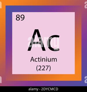 AC Tabella periodica degli elementi chimici in attinio. Illustrazione vettoriale a elemento singolo, icona dell'elemento attinico con massa molare e numero atomico. Illustrazione Vettoriale