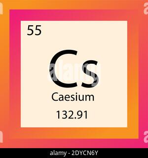 Tabella periodica elementi chimici cesio CS. Illustrazione vettoriale a elemento singolo, icona dell'elemento dei metalli alcalini con massa molare e numero atomico Illustrazione Vettoriale