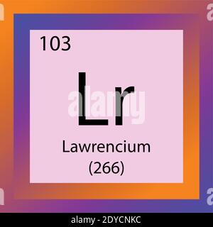 LR Lawrencium Actinium Tabella periodica degli elementi chimici. Illustrazione vettoriale a elemento singolo, icona dell'elemento attinico con massa molare e numero atomico. Illustrazione Vettoriale