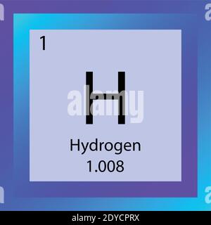 H idrogeno elemento chimico Tavola periodica. Illustrazione vettoriale a elemento singolo, icona elemento non metallico con massa molare e numero atomico Illustrazione Vettoriale