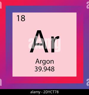 Tabella periodica degli elementi chimici dell'argon AR. Illustrazione vettoriale a elemento singolo, icona dell'elemento gas Noble con massa molare e numero atomico. Illustrazione Vettoriale