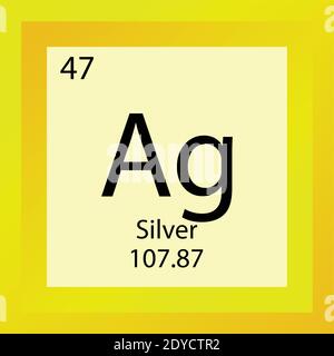 AG Argento elemento chimico Tavola periodica. Illustrazione vettoriale a elemento singolo, icona dell'elemento dei metalli di transizione con massa molare e numero atomico. Illustrazione Vettoriale