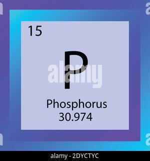 P Phosphorus Tabella periodica degli elementi chimici. Illustrazione vettoriale a elemento singolo, icona elemento non metallico con massa molare e numero atomico Illustrazione Vettoriale