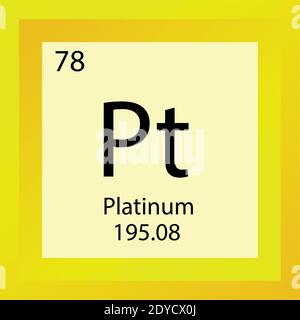 Tabella periodica degli elementi chimici in platino PT. Illustrazione vettoriale a elemento singolo, icona dell'elemento dei metalli di transizione con massa molare e numero atomico. Illustrazione Vettoriale