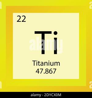 Tabella periodica degli elementi chimici in titanio ti. Illustrazione vettoriale a elemento singolo, icona dell'elemento dei metalli di transizione con massa molare e numero atomico. Illustrazione Vettoriale