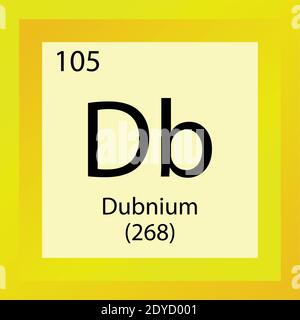 DB Dubnium Tabella periodica degli elementi chimici. Illustrazione vettoriale a elemento singolo, icona dell'elemento dei metalli di transizione con massa molare e numero atomico. Illustrazione Vettoriale