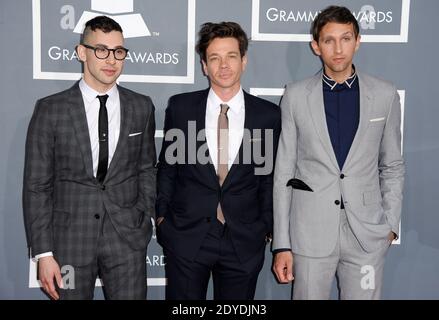 I musicisti Jack Antonoff, Nate Ruess, e Andrew Dost del divertimento della band arrivano al 55° annuale GRAMMY Awards allo Staples Center di Los Angeles, California, USA il 10 febbraio 2013. Foto di Lionel Hahn/ABACAPRESS.COM Foto Stock