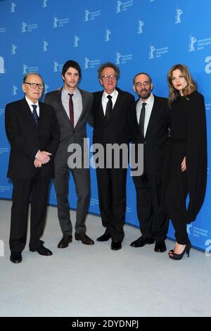 Il compositore italiano Ennio Morricone, l'attore britannico Jim Sturgess, l'attore australiano Geoffrey Rush, il diettore italiano Giuseppe Tornatore e l'attrice olandese Sylvia Hoeks che partecipano al 'la migliore offerta' Photocall durante il 63° Berlinale, Festival Internazionale del Cinema di Berlino, in Germania, il 12 febbraio 2013. Foto di Aurore Marechal/ABACAPRESS.COM Foto Stock