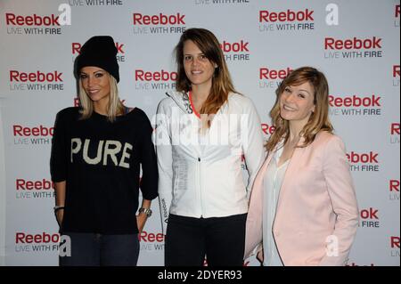 Alexandra Rosenfeld, Louise Ekland, Laure Manaudou alla conferenza stampa Reebok al Club Med Gym Bastille a Parigi, Francia, il 19 marzo 2013. Foto di Alban Wyters/ABACAPRESS.COM Foto Stock