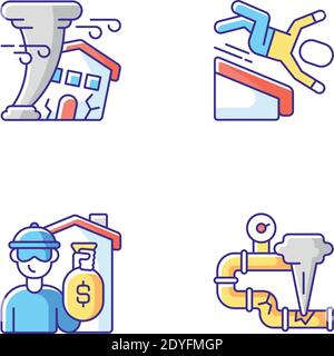 Riduzione dei rischi di rischio set di icone a colori RGB Illustrazione Vettoriale