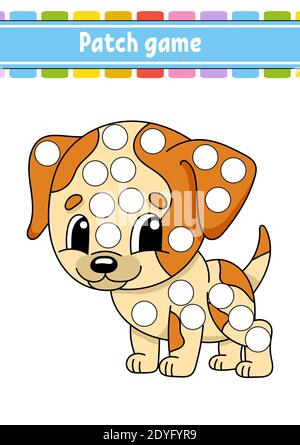Patch game per bambini. Faccia una pagina di colorazione del punto. Foglio di lavoro per attività didattiche per bambini e bambini. Illustrazione vettoriale isolata. Stile cartone animato Illustrazione Vettoriale